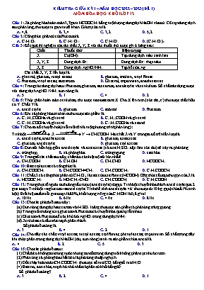 Kiểm tra giữa kì 1 Hóa học Lớp 12 - Đề 1 - Năm học 2022-2023 (Có đáp án)